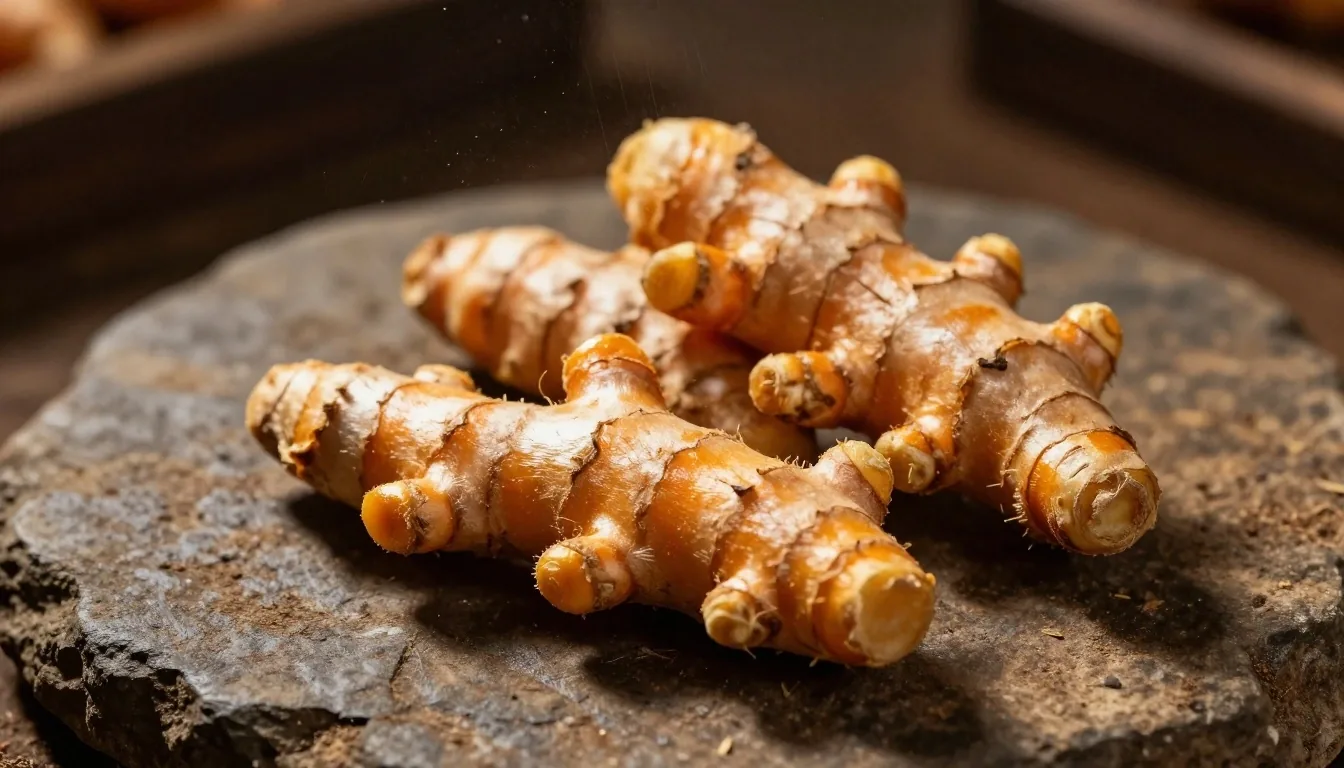 Dried turmeric and ginger root macro close-up