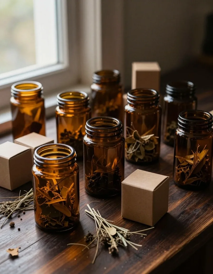 Combination wellness pack of herbal supplements on a bench